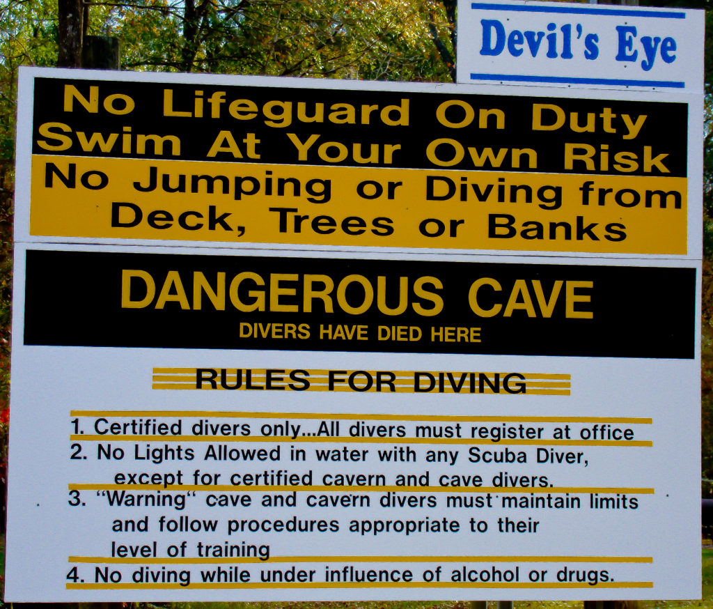 Sign about dangers of cave diving