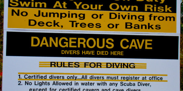 Sign about dangers of cave diving